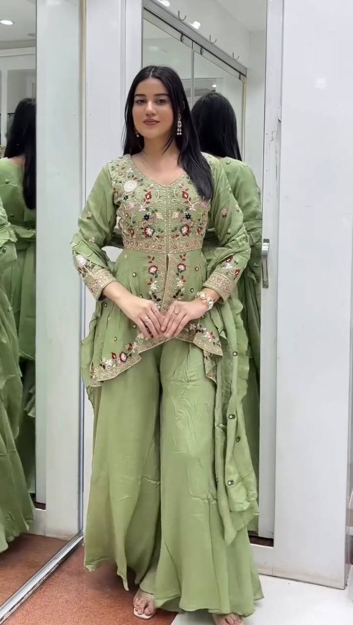 WEDDING SEASON OUR SEQUENCE EMBROIDERED TOP, PLAZZO AND DUPATTA
