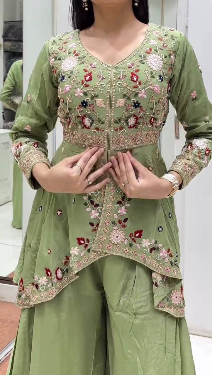 WEDDING SEASON OUR SEQUENCE EMBROIDERED TOP, PLAZZO AND DUPATTA
