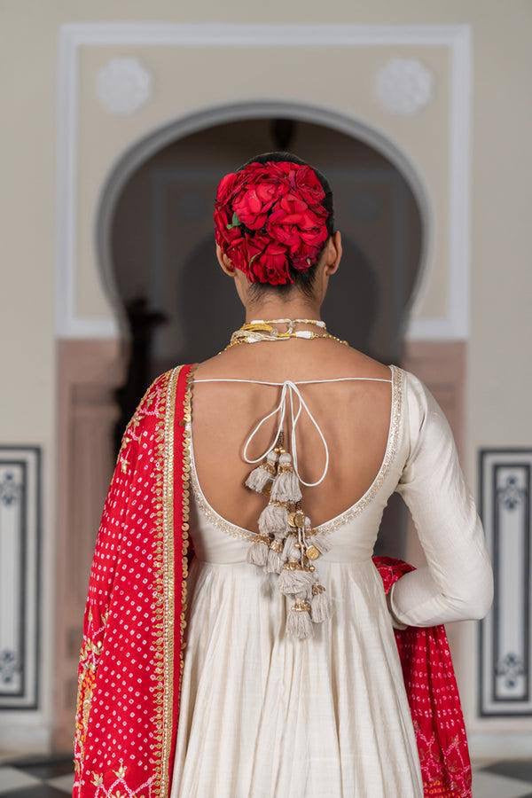 DESIGNER AND ELEGANCE GOWN IN THREE PIECE WITH  PRINTED BANDHNI DUPATTA