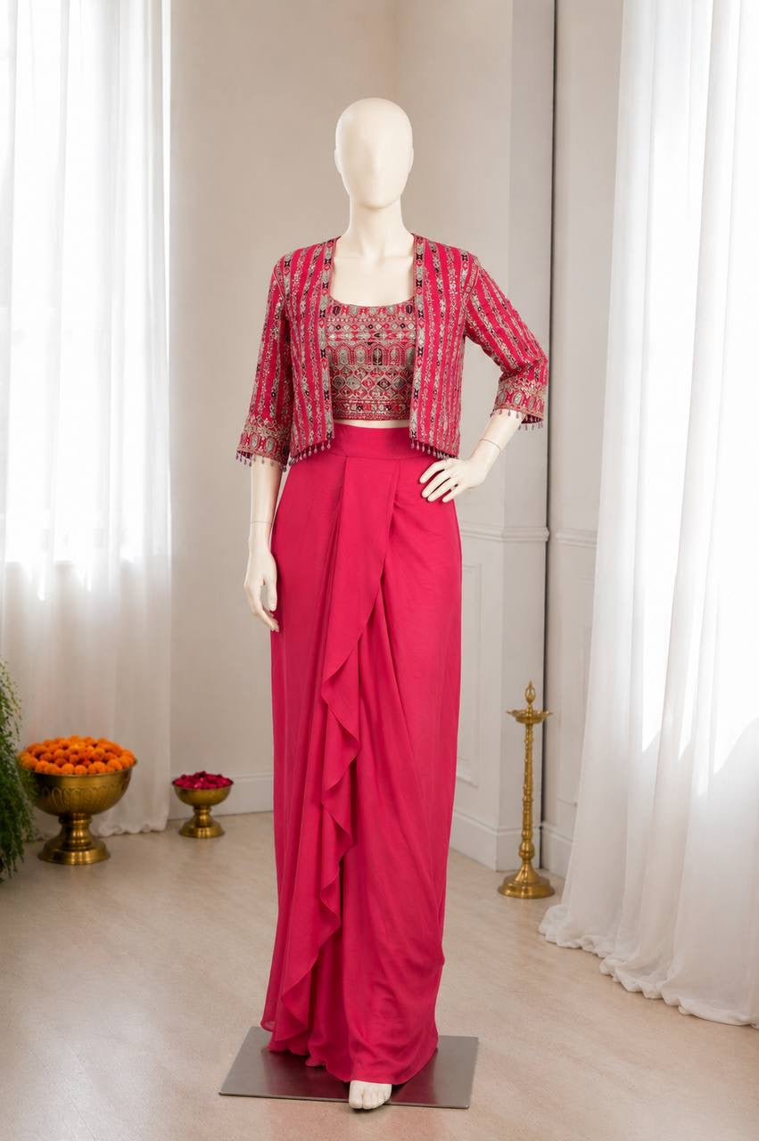 Experience effortless luxury with this premium Koti with Dhoti Lehega