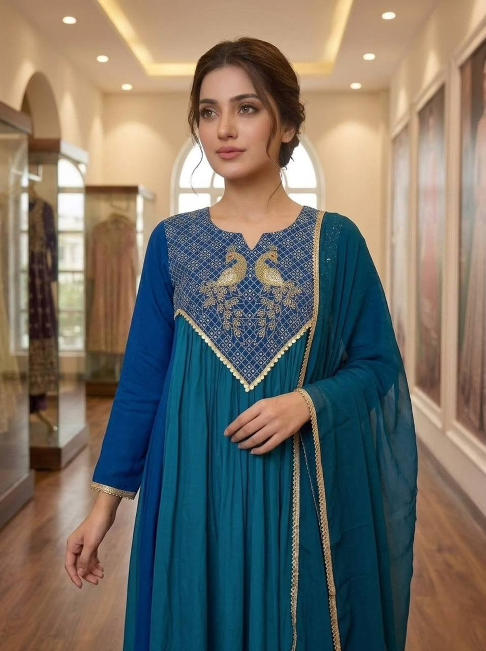 Beautiful Dual Tone Mul Chanderi Anarkali Set