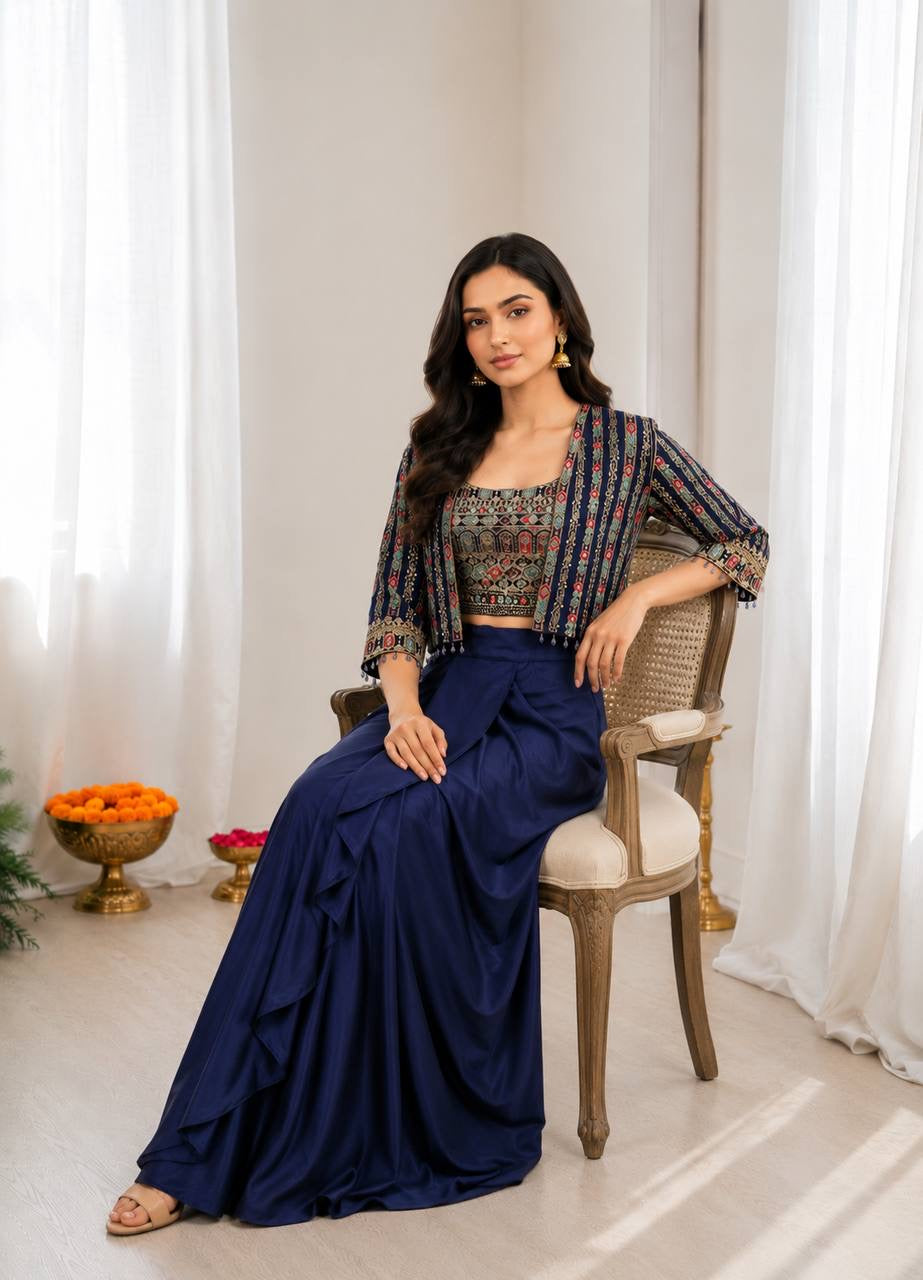 Experience effortless luxury with this premium Koti with Dhoti Lehega