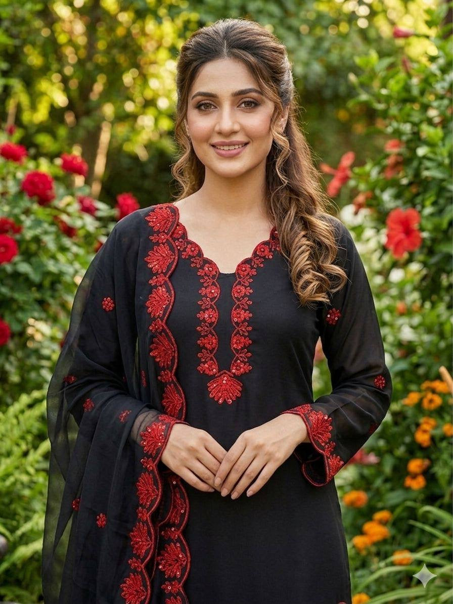 EMBROIDERY WORKED TOP, FARSI SALWAAR WITH DUPATTA
