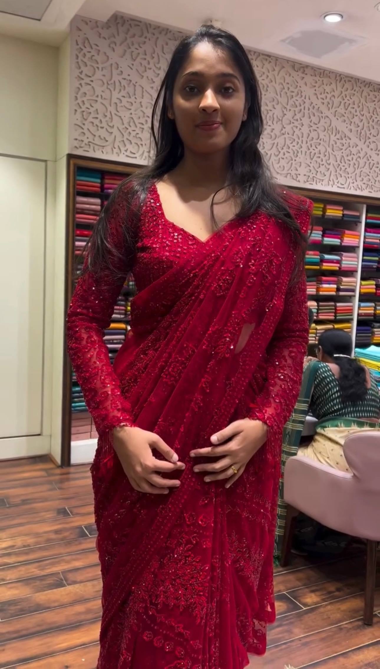 HEAVY EMBROIDERY & FANCY LACE WORK SAREE WITH STITCH BLOUSE