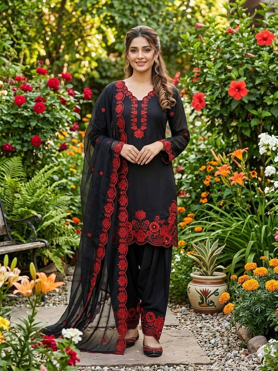 EMBROIDERY WORKED TOP, FARSI SALWAAR WITH DUPATTA