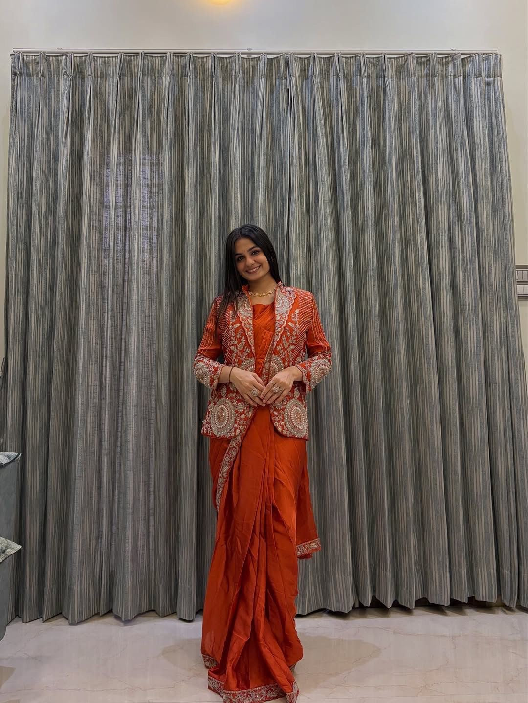 Embroidered Sequin Ready-to-Wear Saree with Full Koti