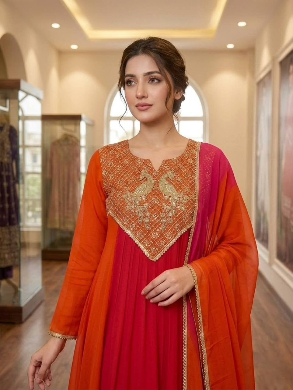 Beautiful Dual Tone Mul Chanderi Anarkali Set
