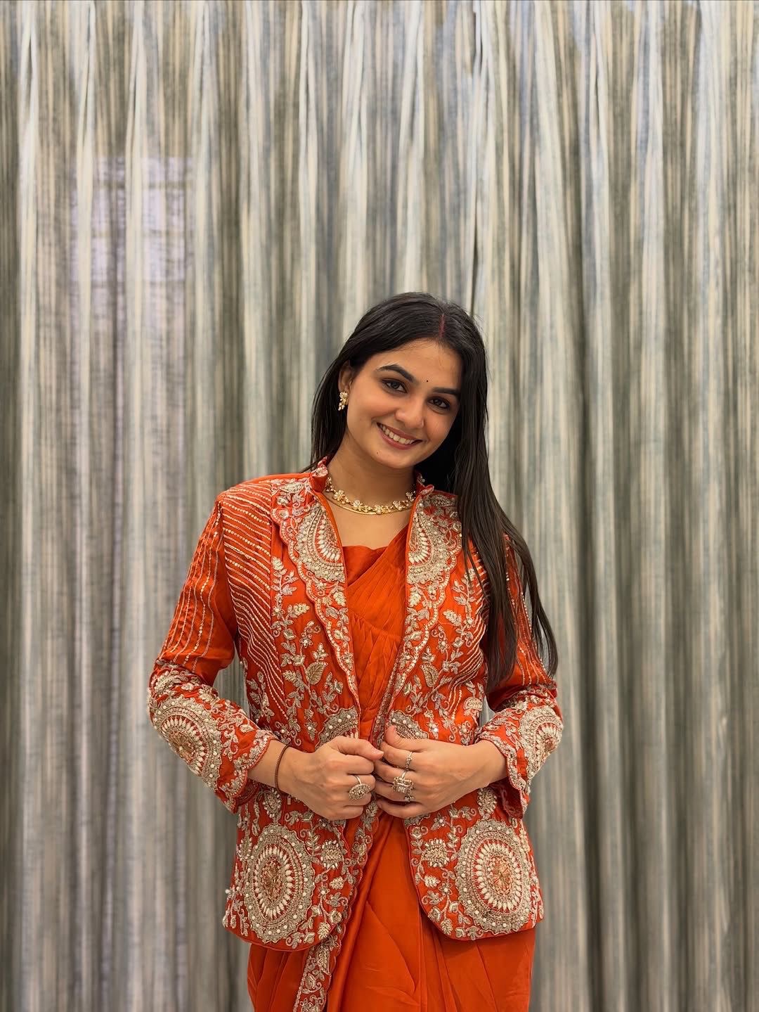 Embroidered Sequin Ready-to-Wear Saree with Full Koti