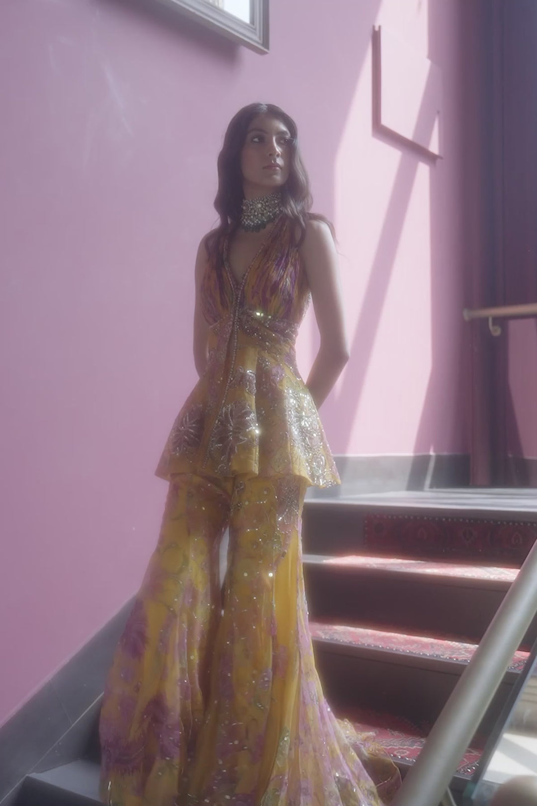 Farhana Sequined Halter Neck Sharara Set