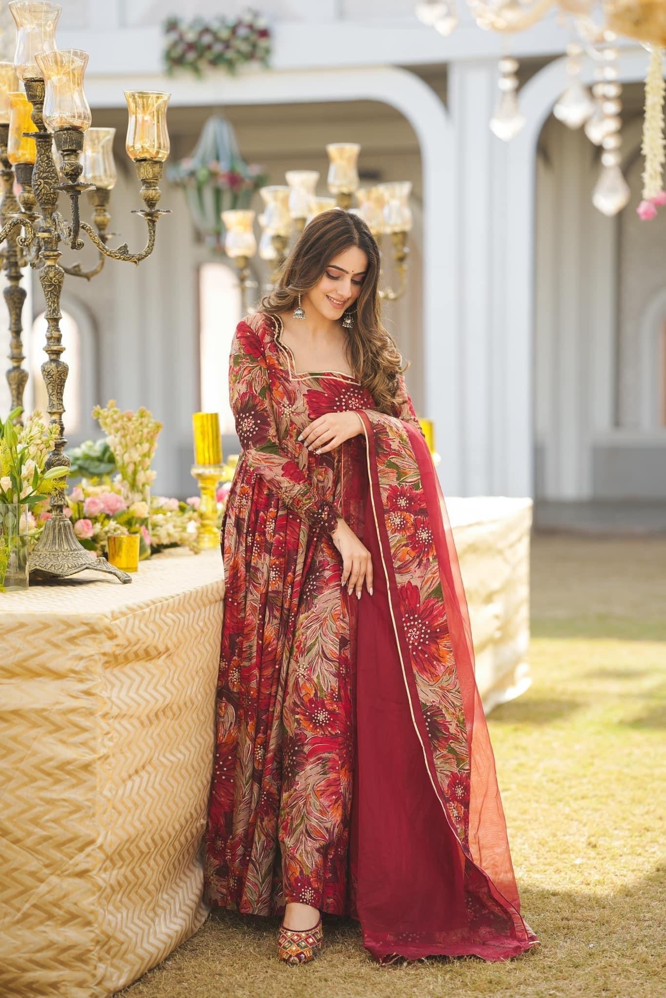 MULTI COLOUR DIGITAL PRINTED ANARKALI SUIT SET