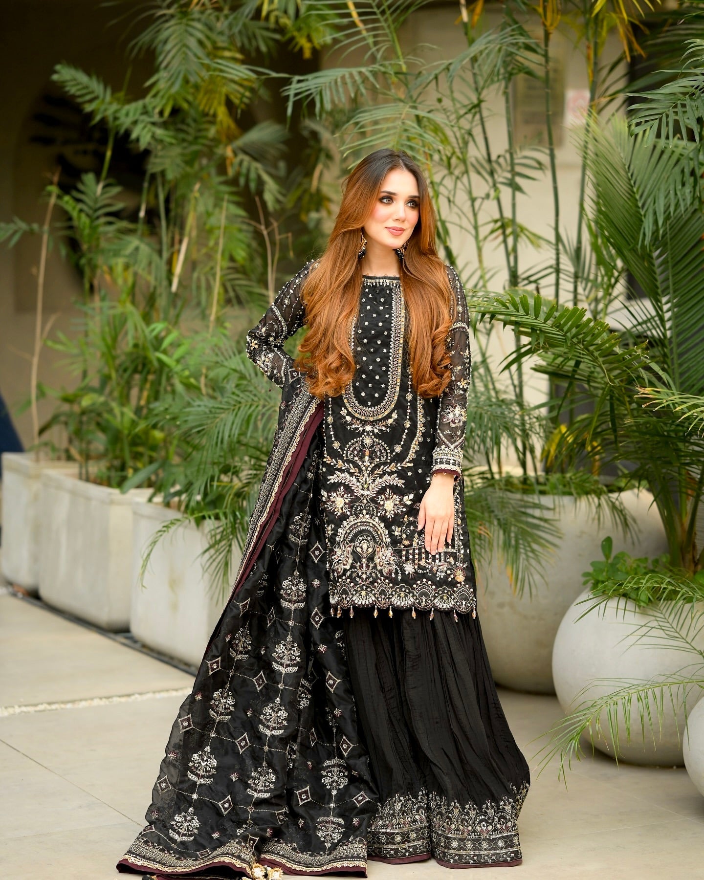 Designer Faux Georgette Embroidered Top, Palazzo & Dupatta Set