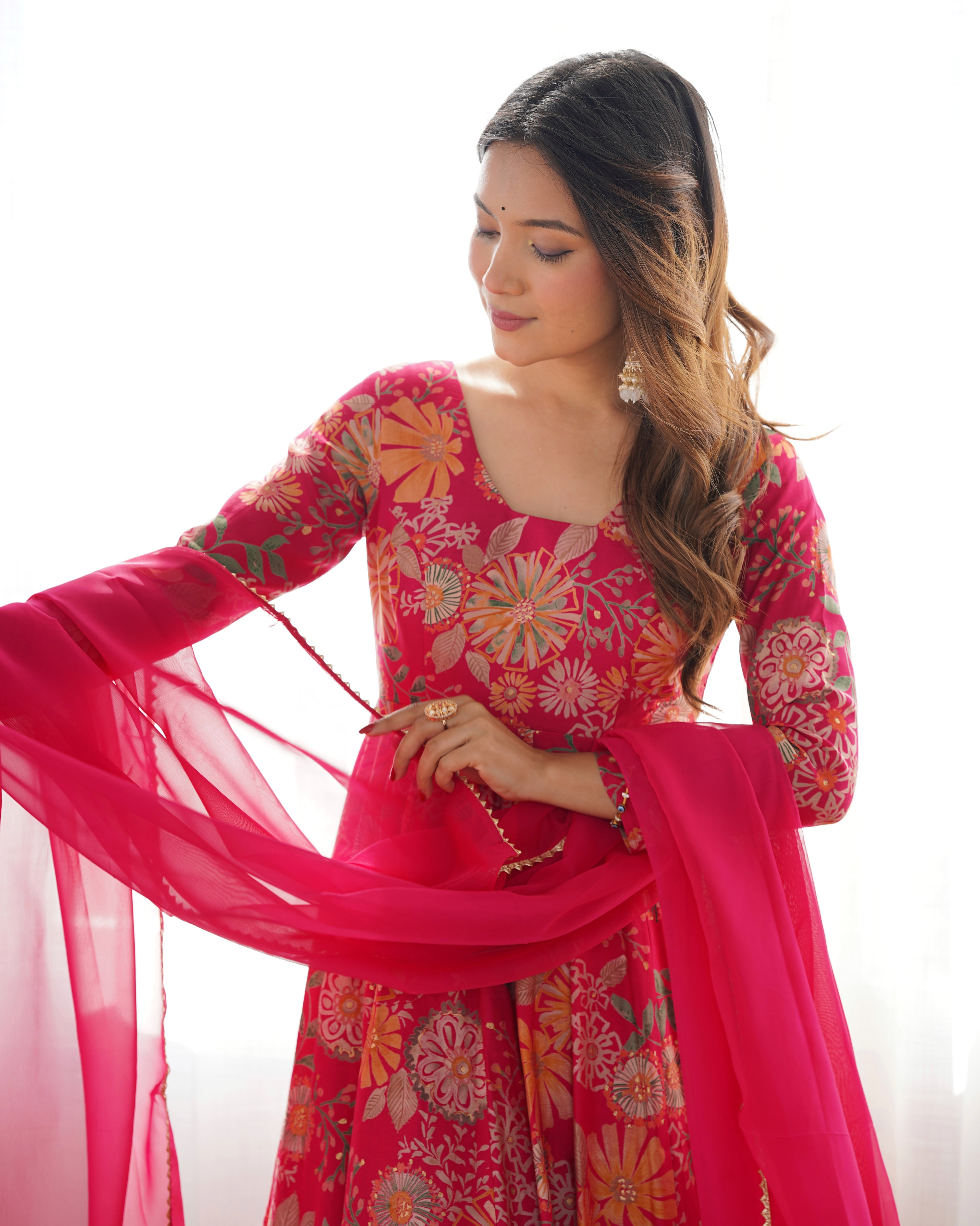 Red Color Heavy Pure Roman Silk Kediya Kurta Set with Plazzo And Dupatta Set