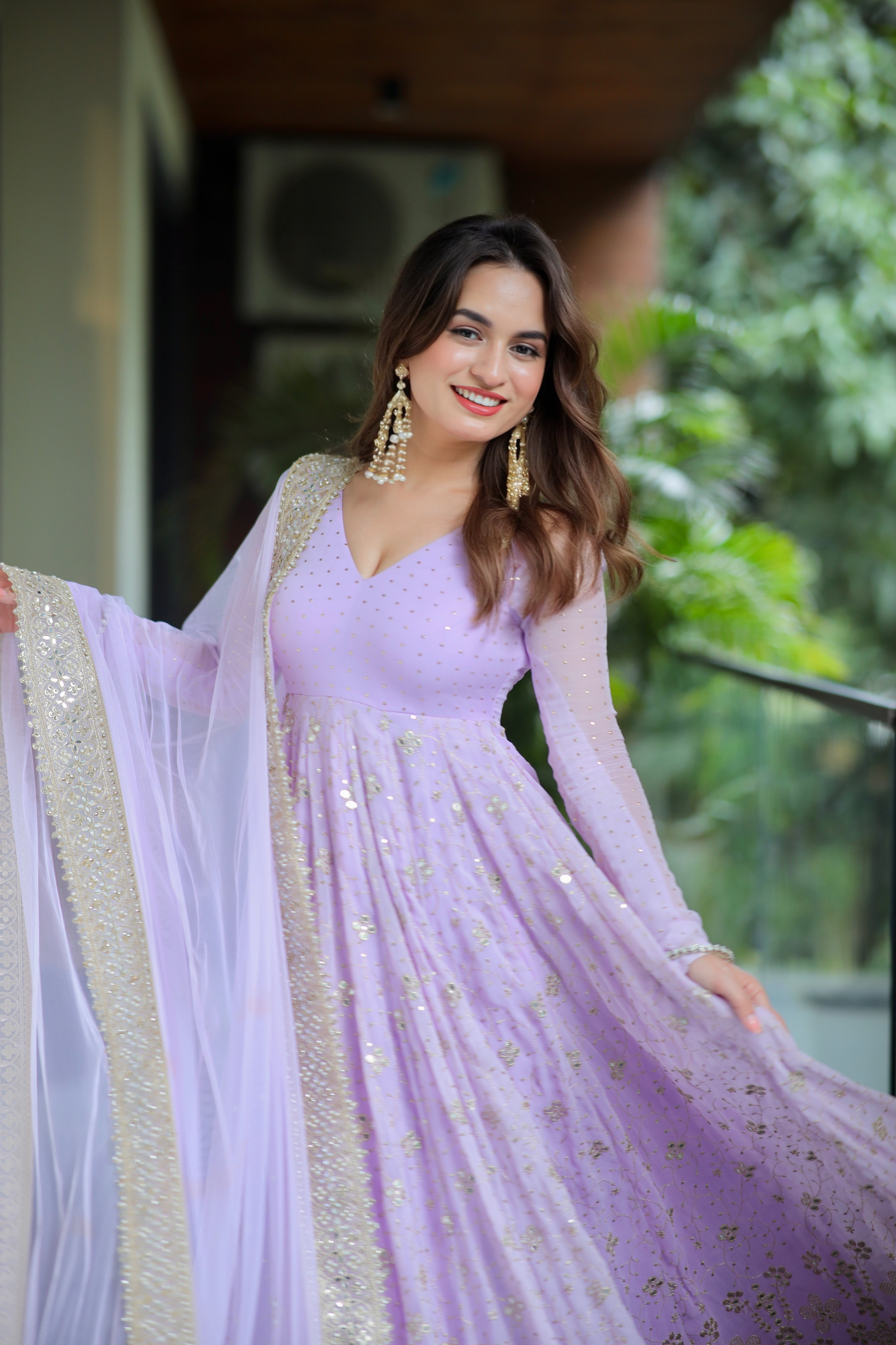 TD-6084 Premium Readymade Faux Blooming Anarkali Suit Set with Heavy Sequin and Zari Embroidery (3-Piece)