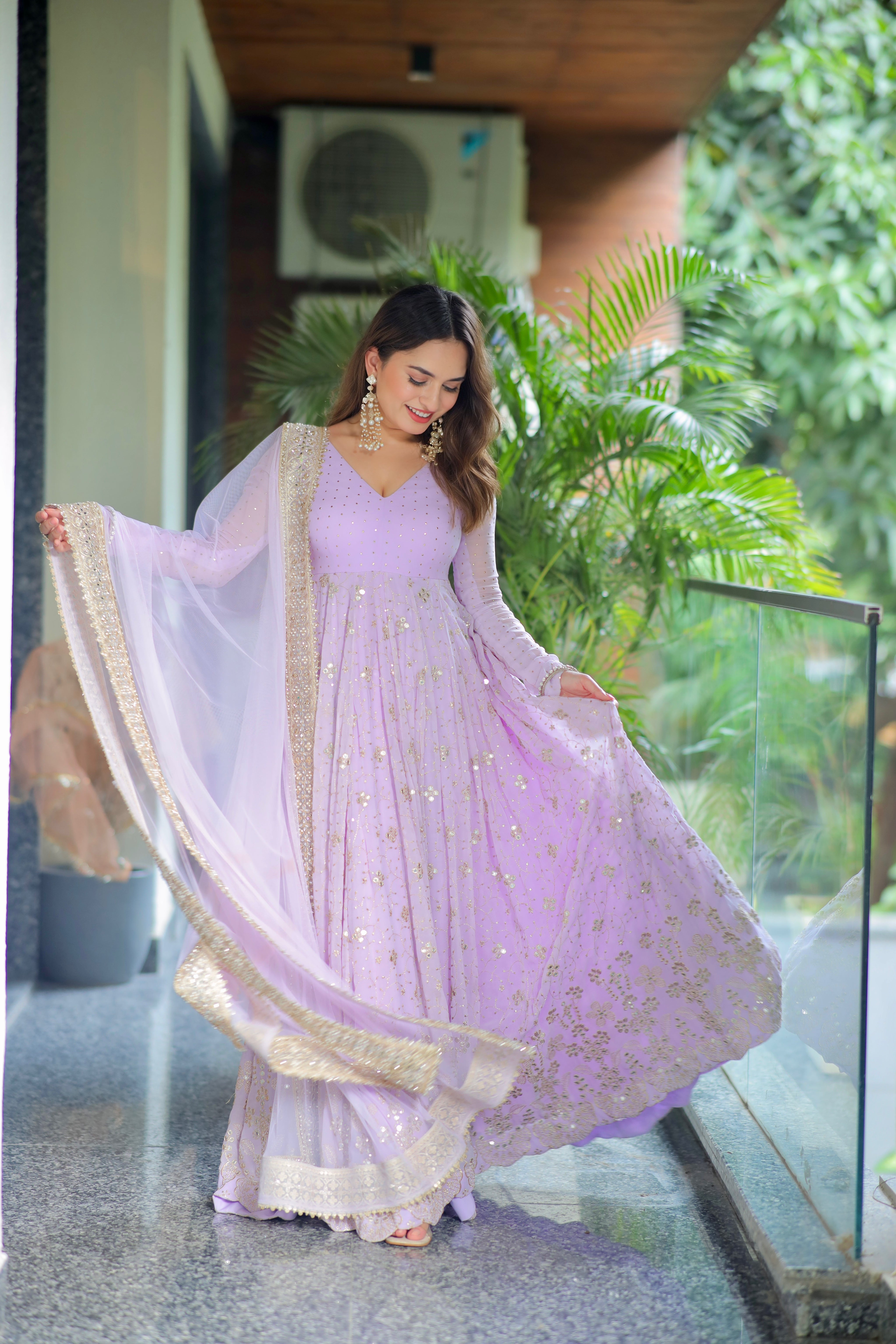 TD-6084 Premium Readymade Faux Blooming Anarkali Suit Set with Heavy Sequin and Zari Embroidery (3-Piece)
