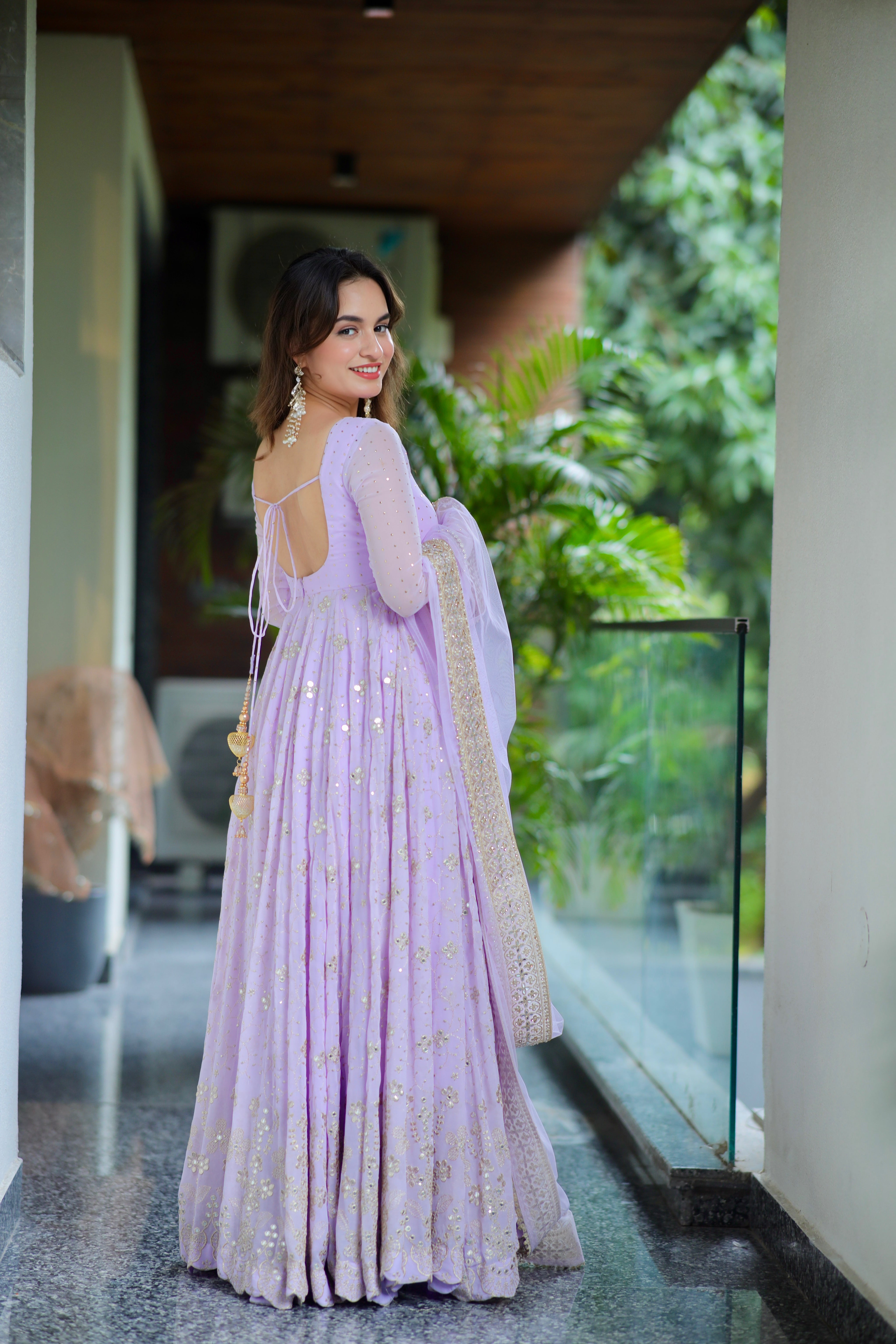 TD-6084 Premium Readymade Faux Blooming Anarkali Suit Set with Heavy Sequin and Zari Embroidery (3-Piece)