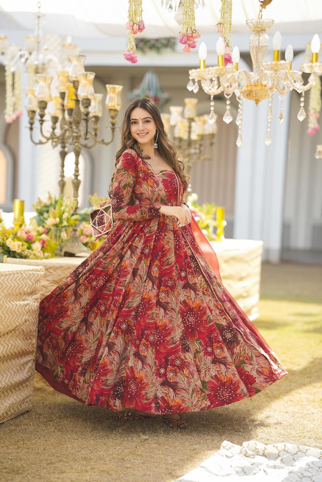MULTI COLOUR DIGITAL PRINTED ANARKALI SUIT SET