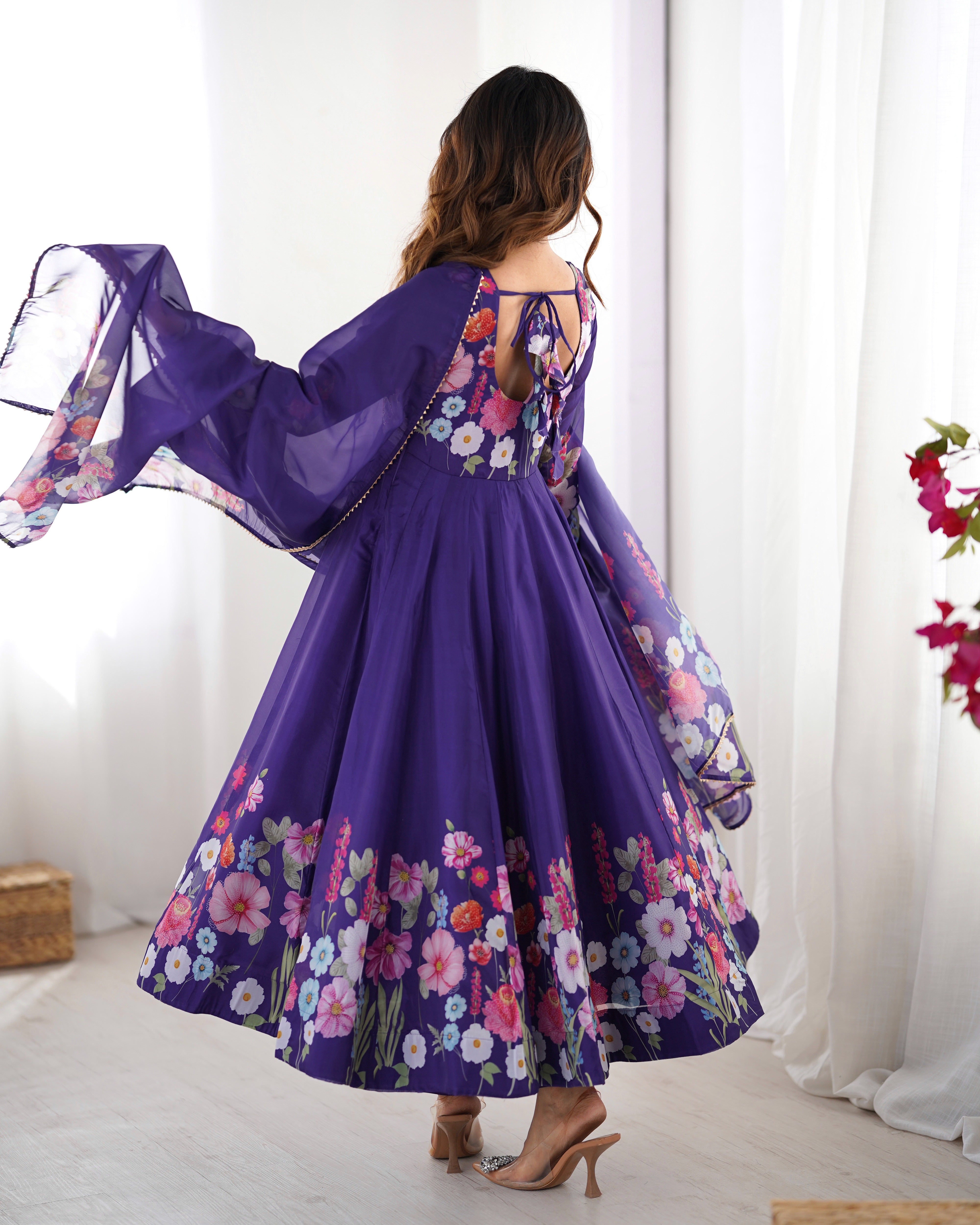 Blue Color Organza Silk Kurta with Handwork Anarkali Suit