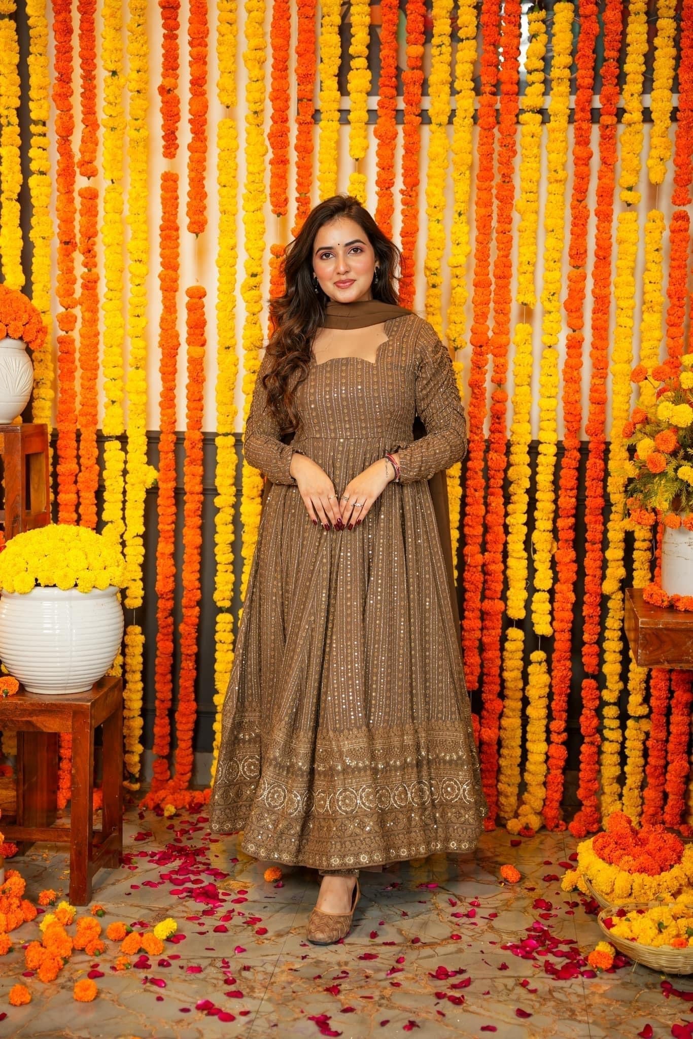 KB Vogue's Night Star Chocolate Anarkali Suit Set