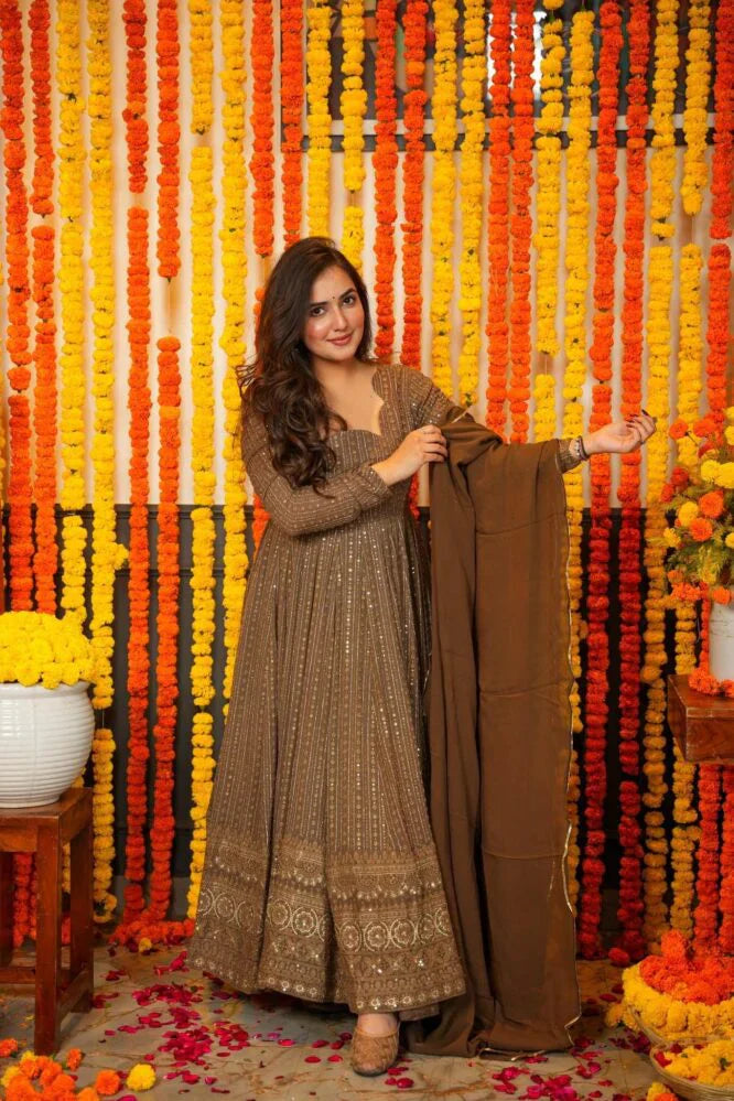 KB Vogue's Night Star Chocolate Anarkali Suit Set