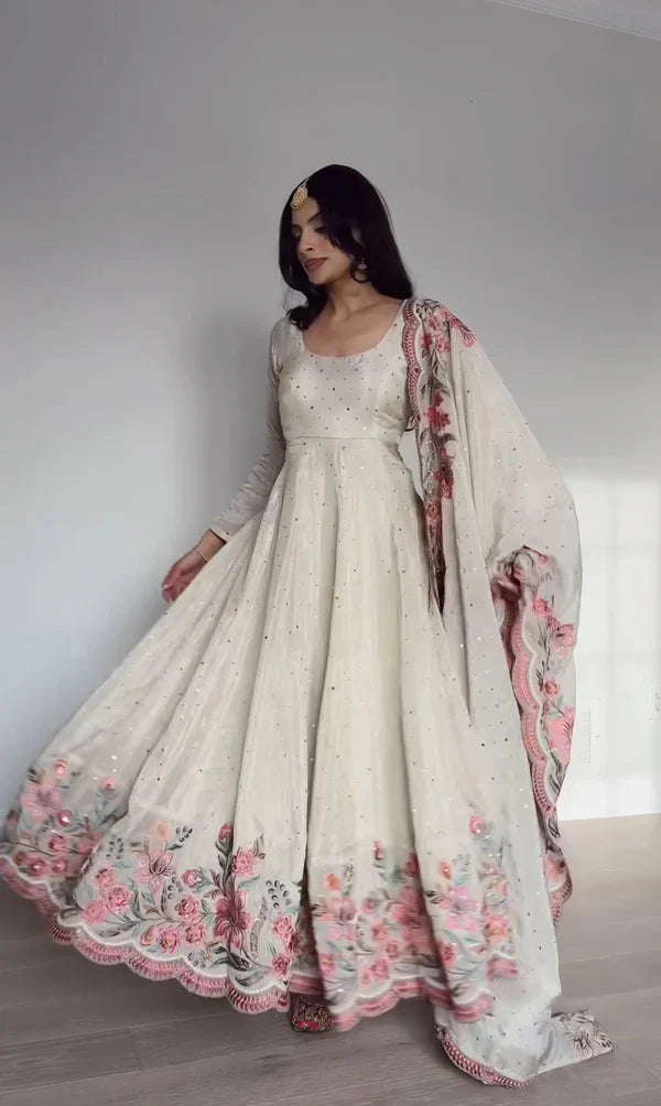 New Partywear Heavy Pure Vichitra Silk Designer Anarkali Gown