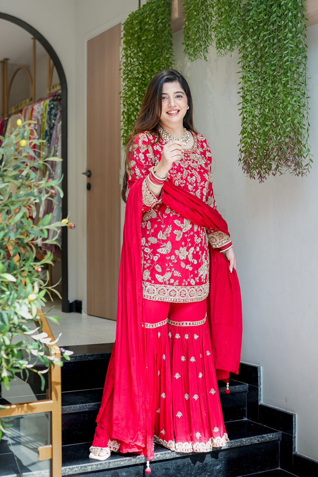 Premium Chinon Sequin Embroidered Sharara Suit Set
