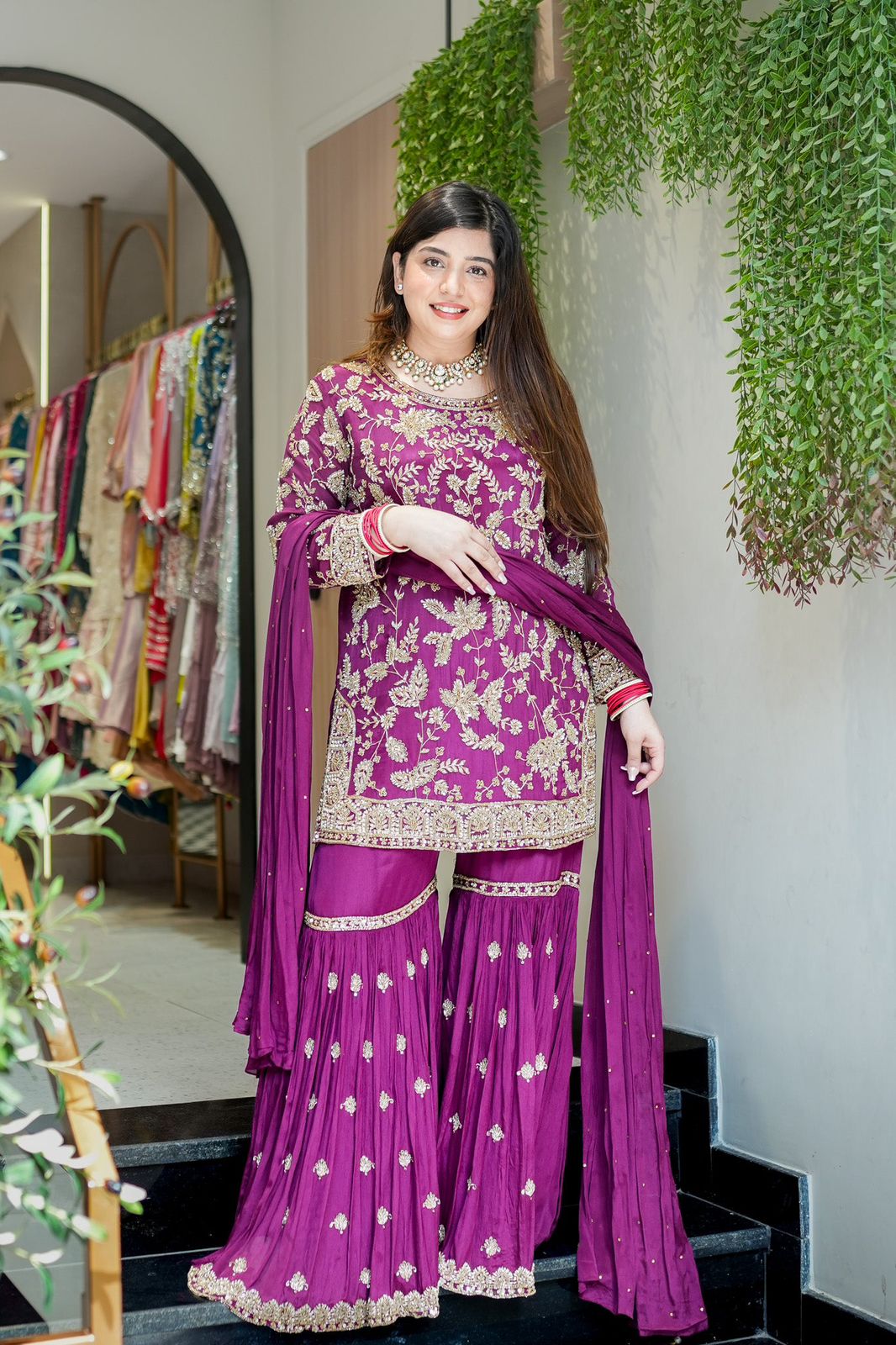 Premium Chinon Sequin Embroidered Sharara Suit Set