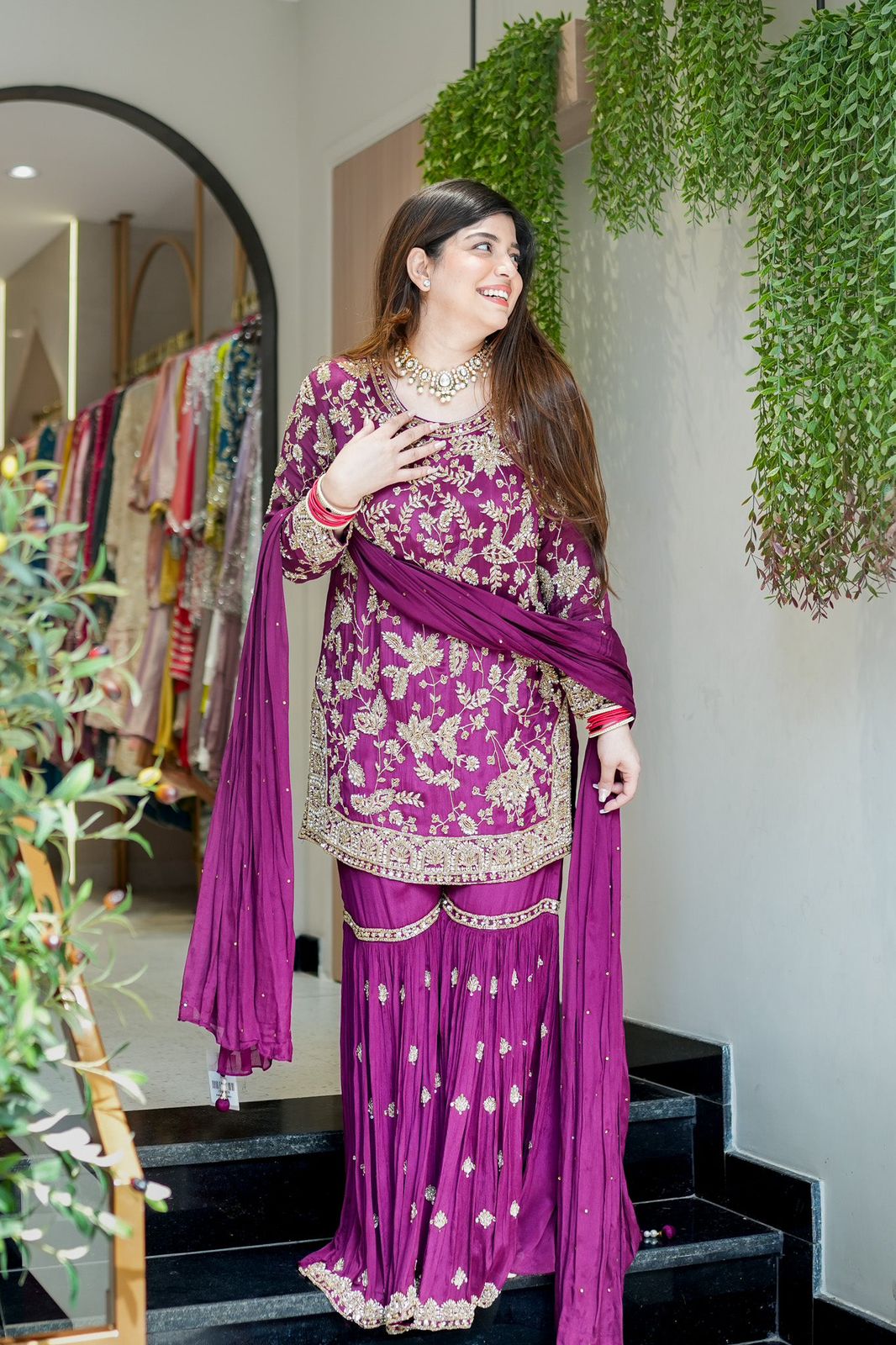 Premium Chinon Sequin Embroidered Sharara Suit Set