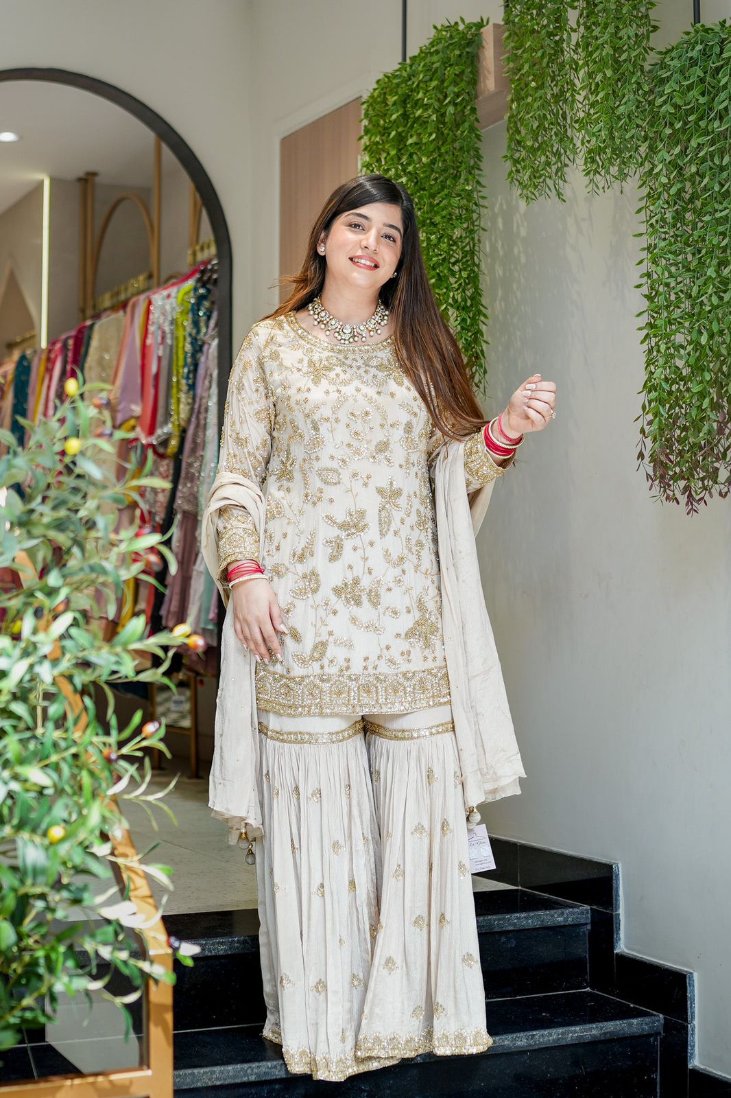 Premium Chinon Sequin Embroidered Sharara Suit Set
