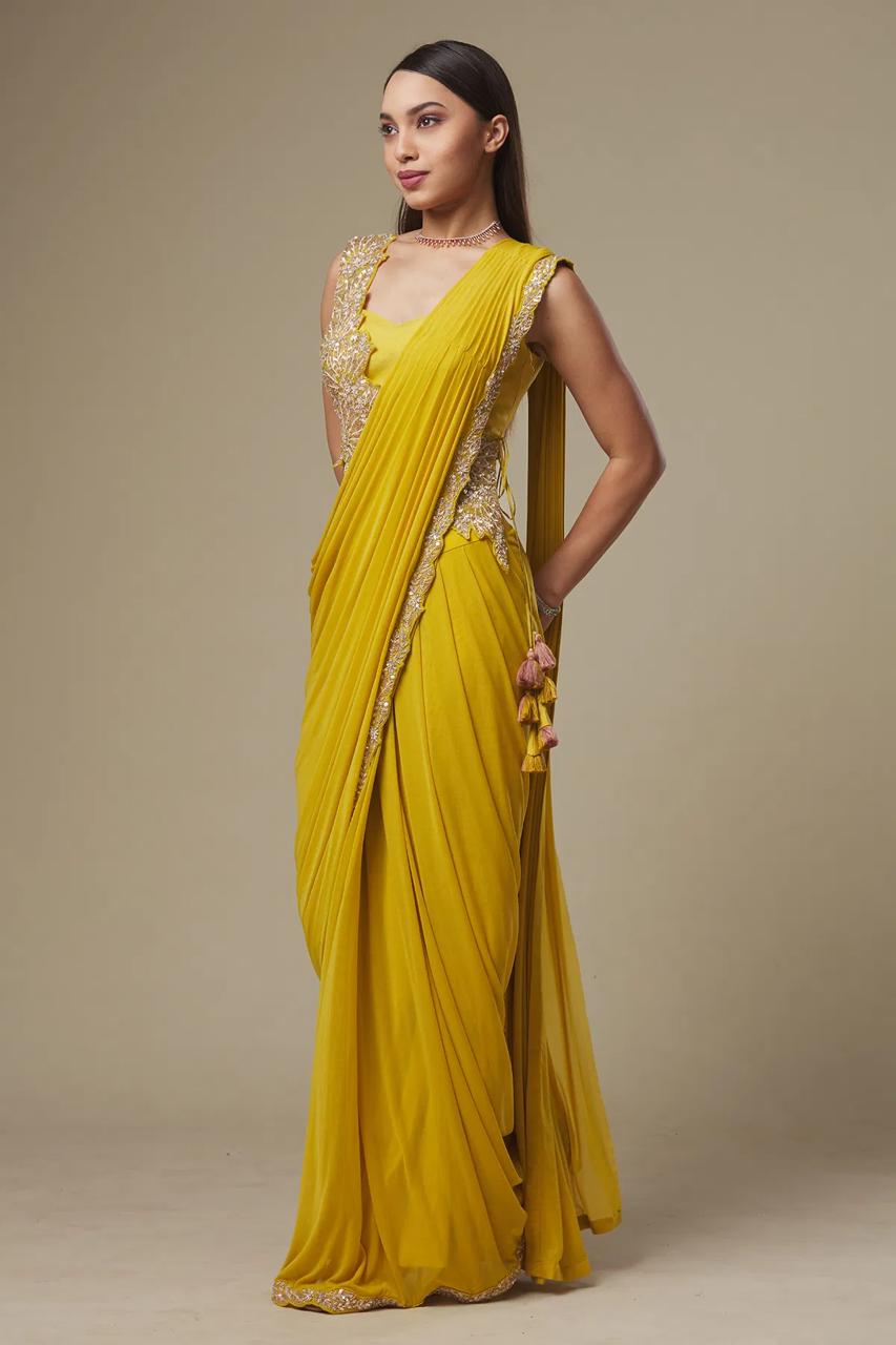 Ready-to-Wear Heavy Rangoli Embroidered Saree with Fully Stitched Blouse | Premium Cording Work Saree
