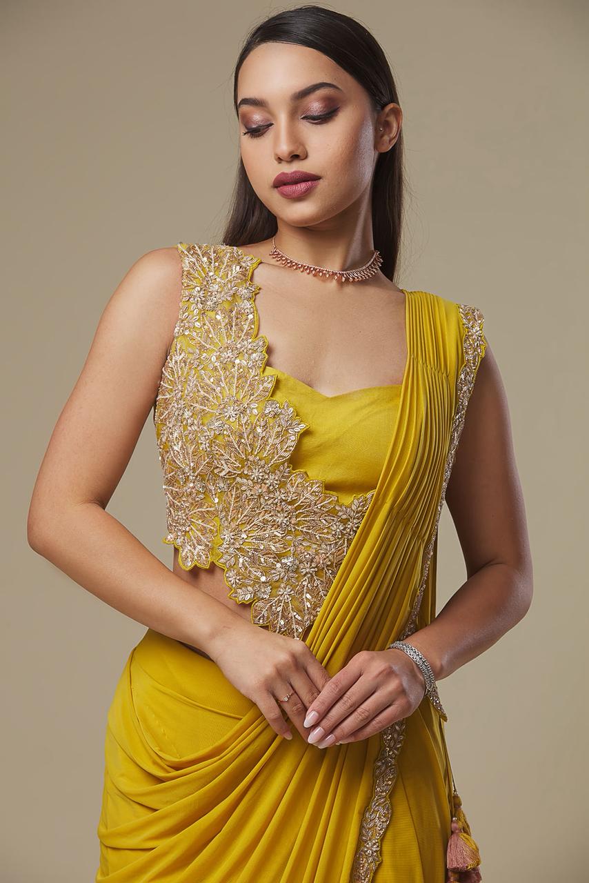 Ready-to-Wear Heavy Rangoli Embroidered Saree with Fully Stitched Blouse | Premium Cording Work Saree
