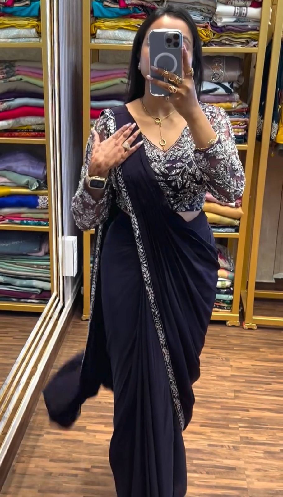 Trending Ready-Made Rangoli Drape Saree with Stylish Embroidered Blouse