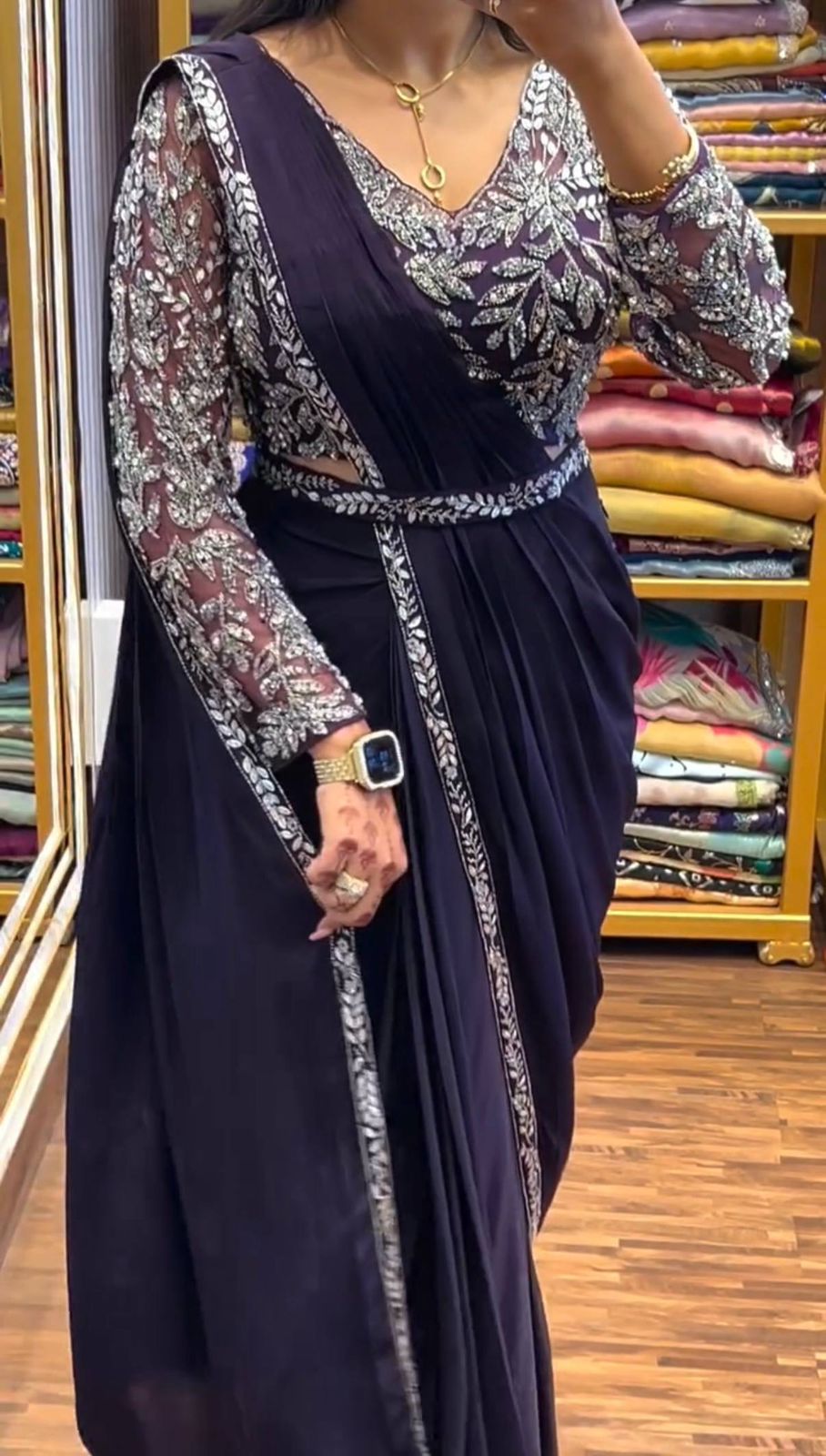Trending Ready-Made Rangoli Drape Saree with Stylish Embroidered Blouse