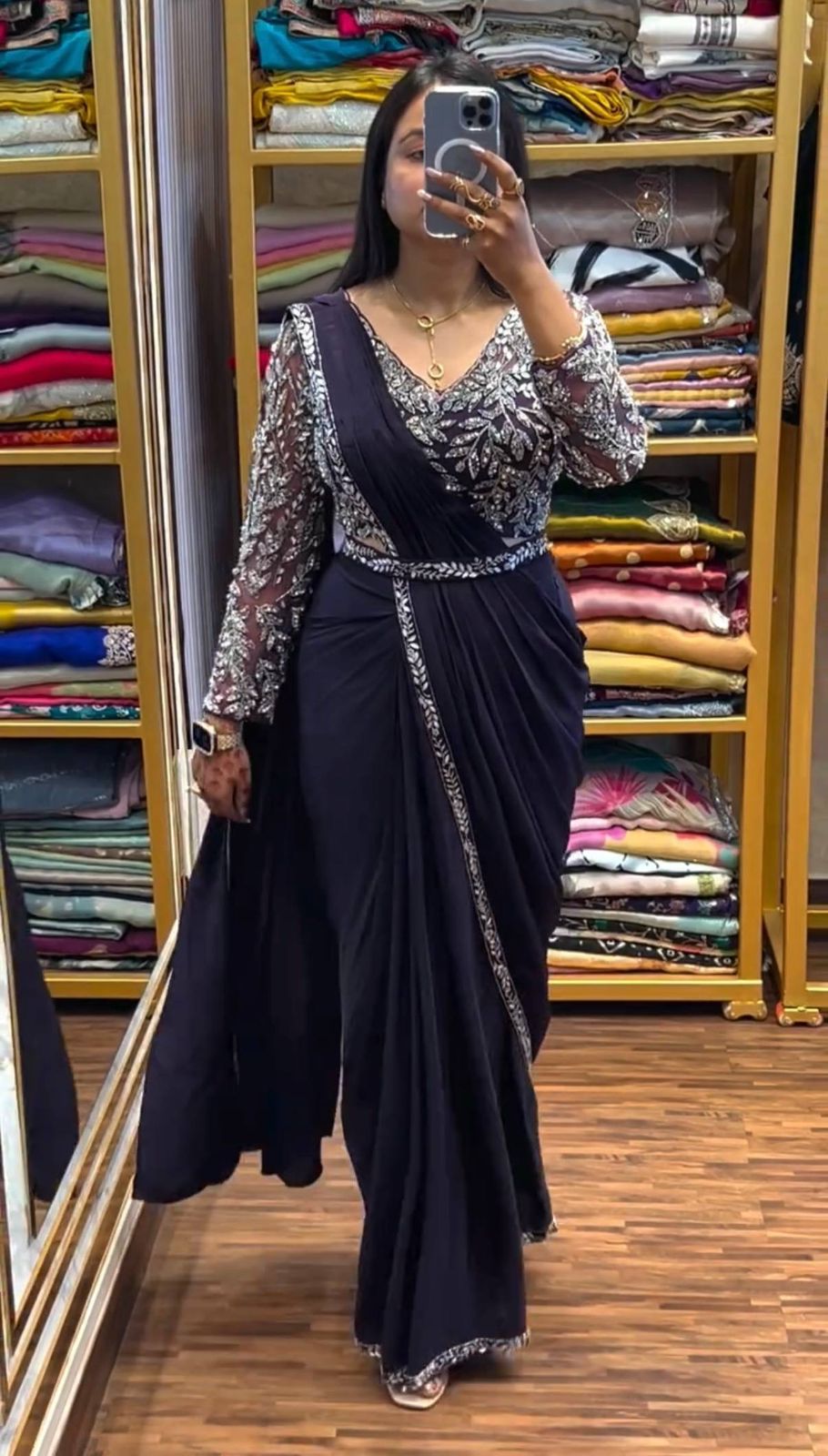 Trending Ready-Made Rangoli Drape Saree with Stylish Embroidered Blouse