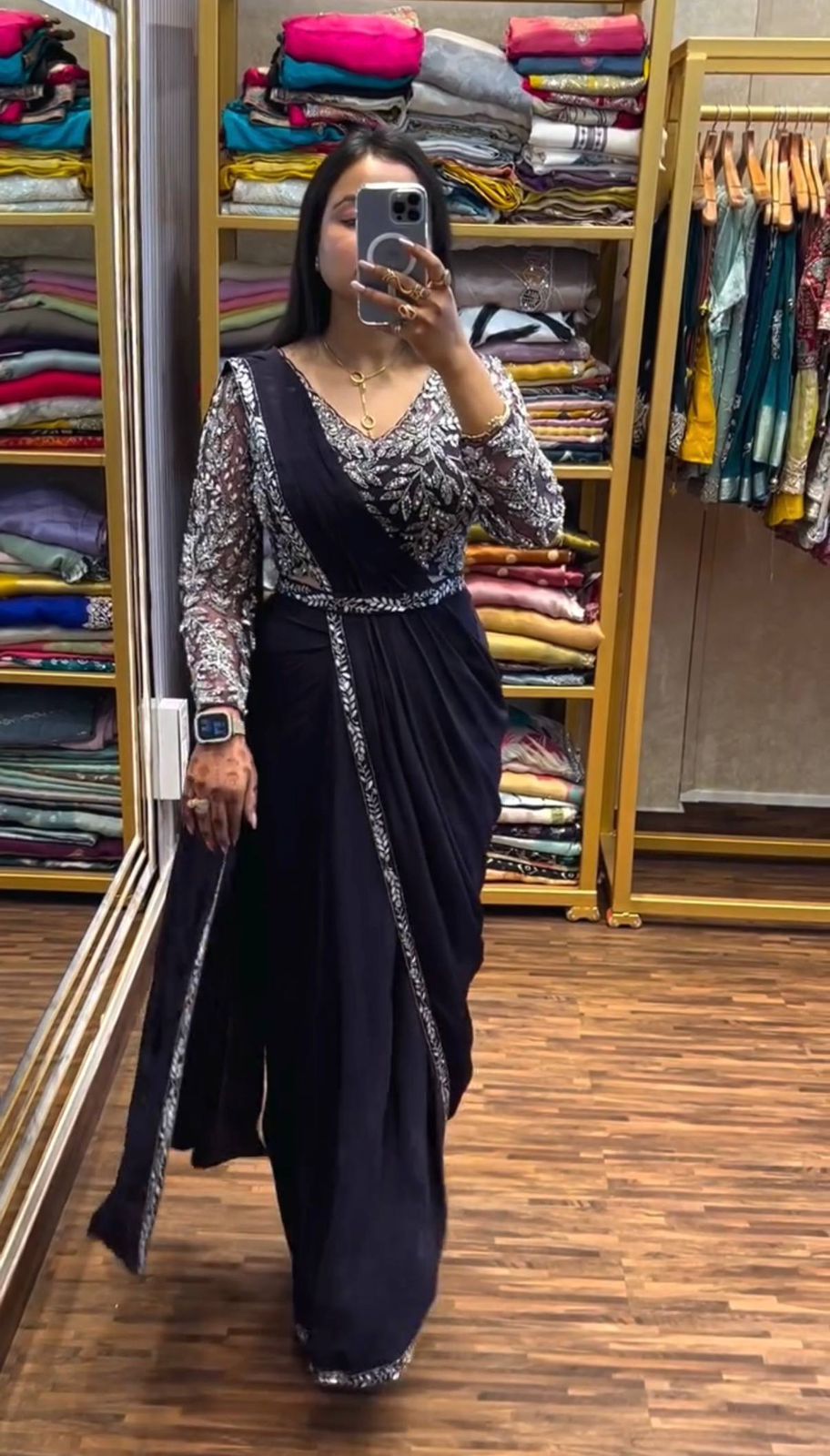 Trending Ready-Made Rangoli Drape Saree with Stylish Embroidered Blouse