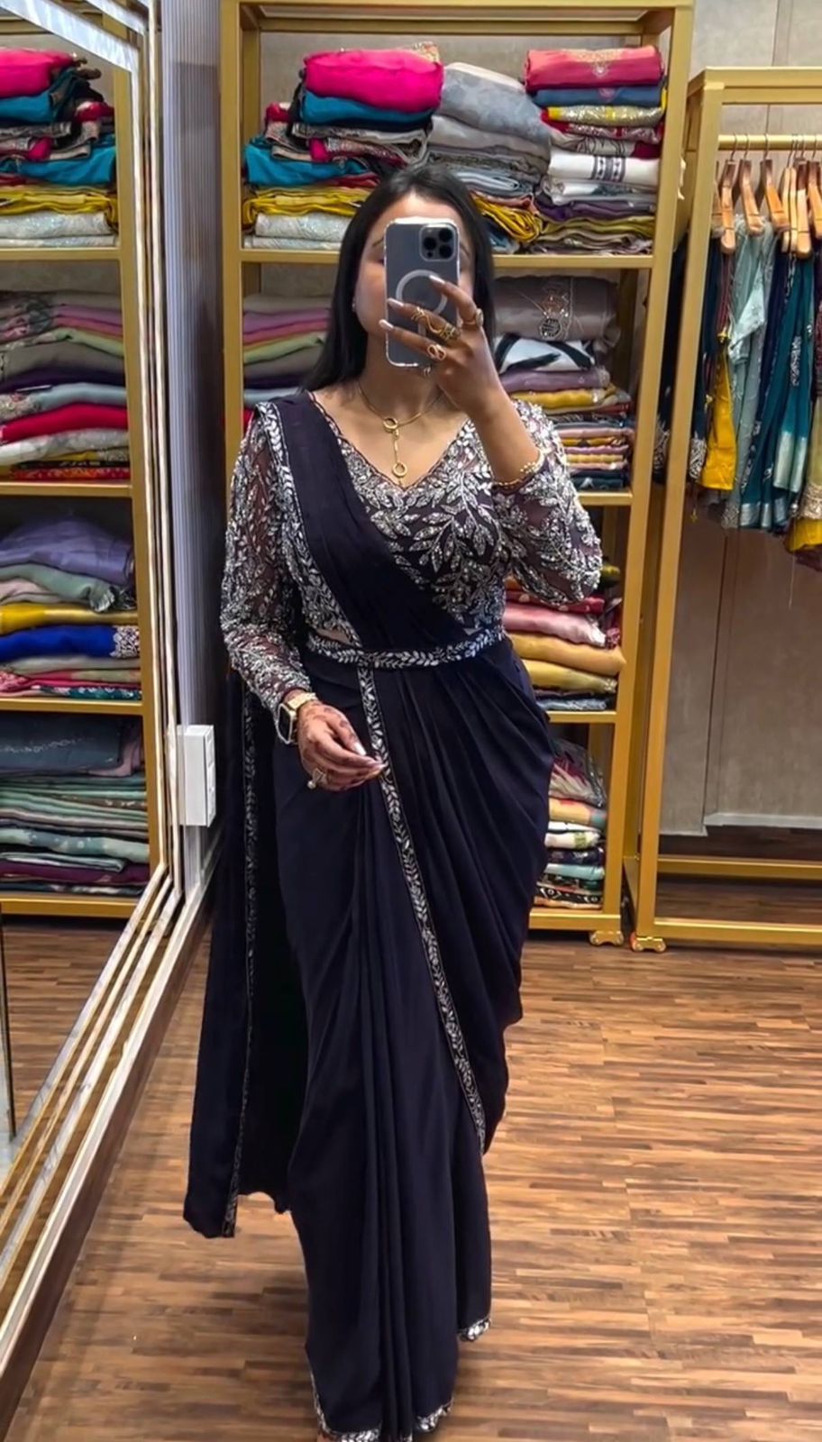 Trending Ready-Made Rangoli Drape Saree with Stylish Embroidered Blouse