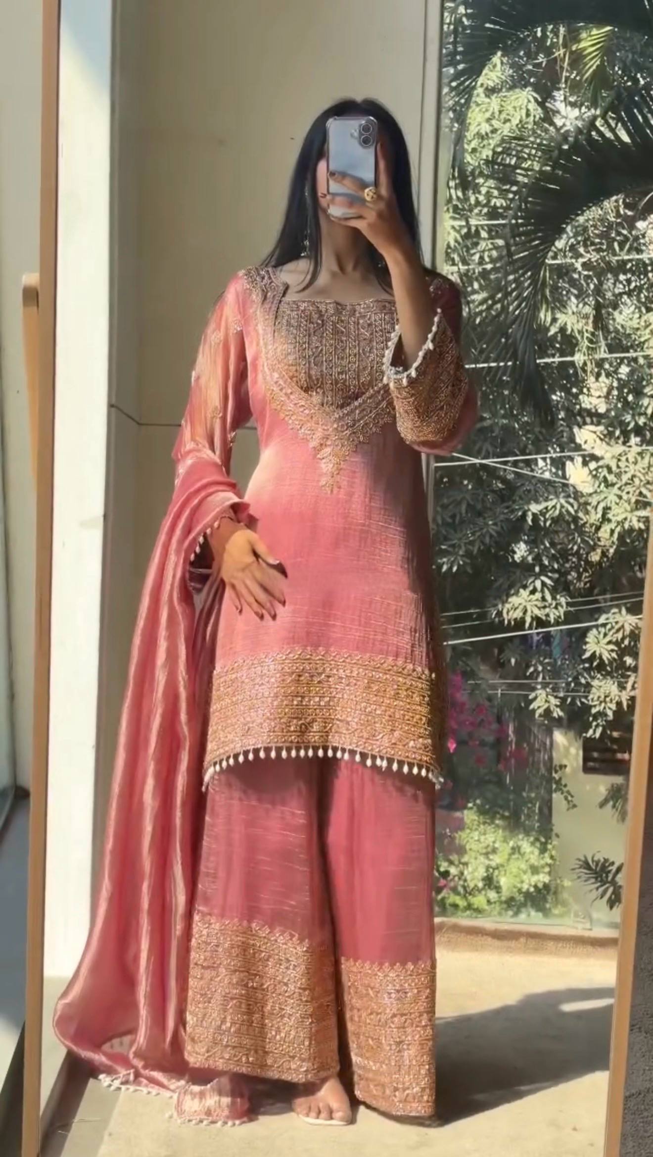Designer Sequin Cording Work Palazzo Suit Set