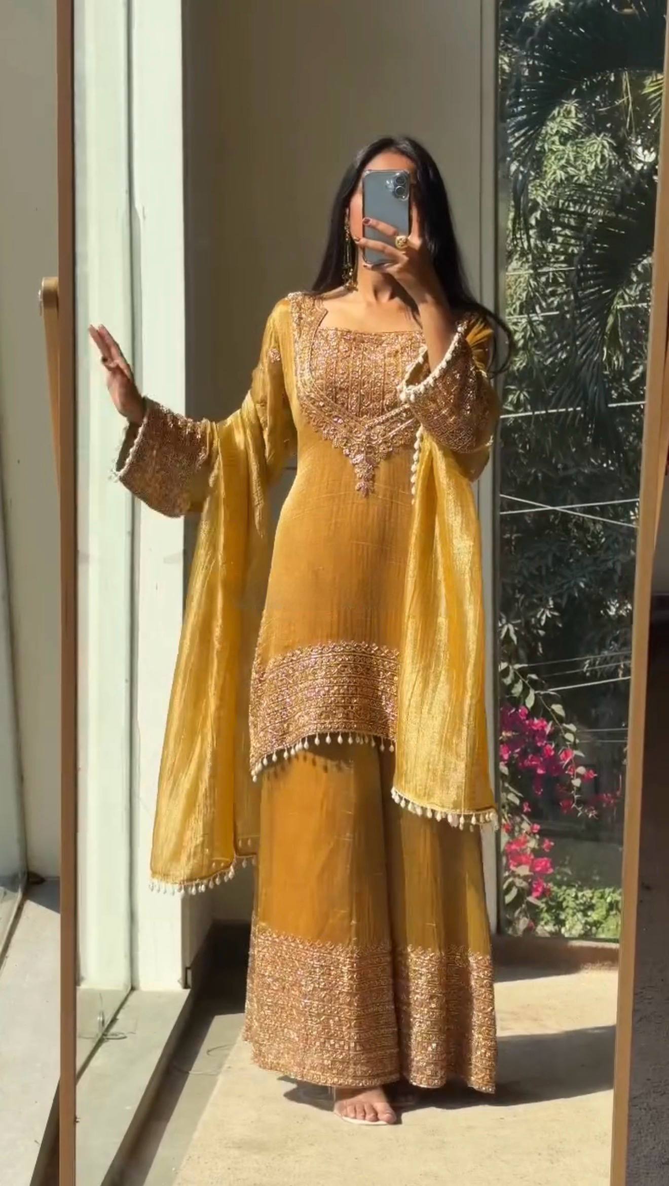 Designer Sequin Cording Work Palazzo Suit Set