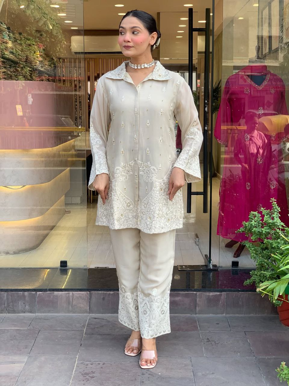 Vogue Embroidered Chanderi Silk 3-Piece Party Set