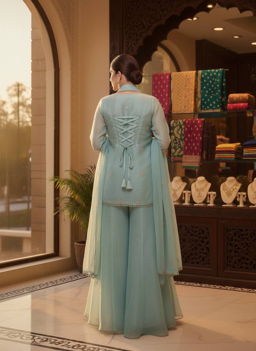 Elegant JMC Silk Embroidered Plazzo Set