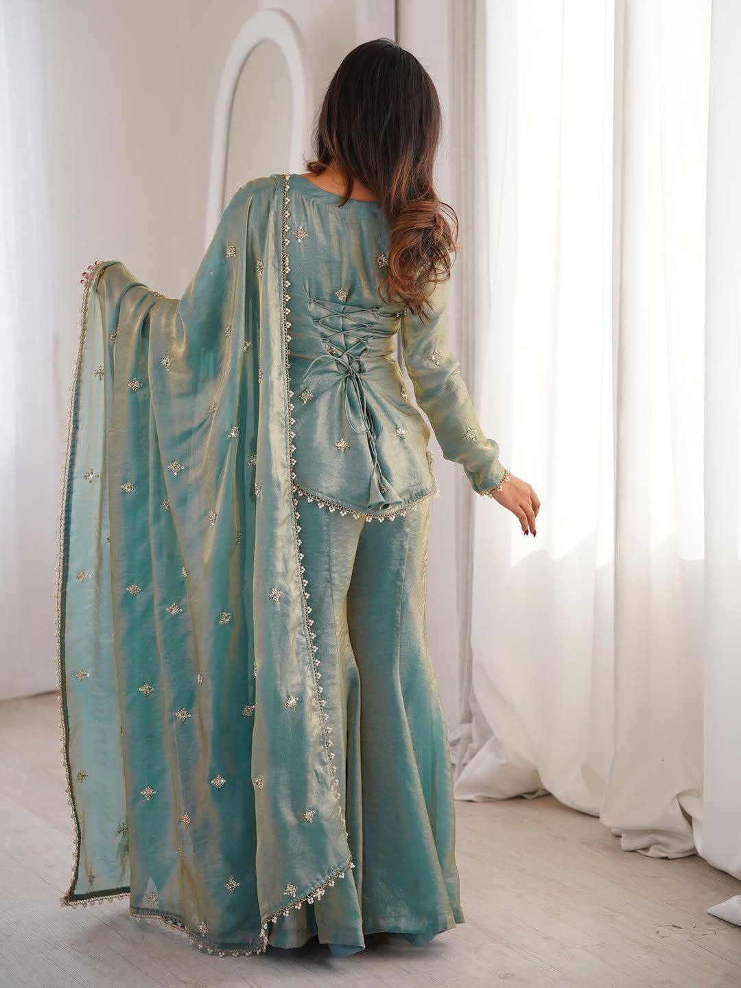 Elegant JMC Silk Embroidered Plazzo Set