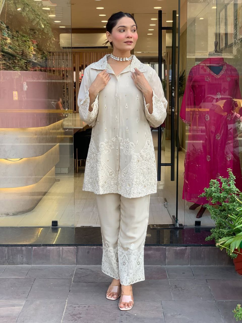 Vogue Embroidered Chanderi Silk 3-Piece Party Set