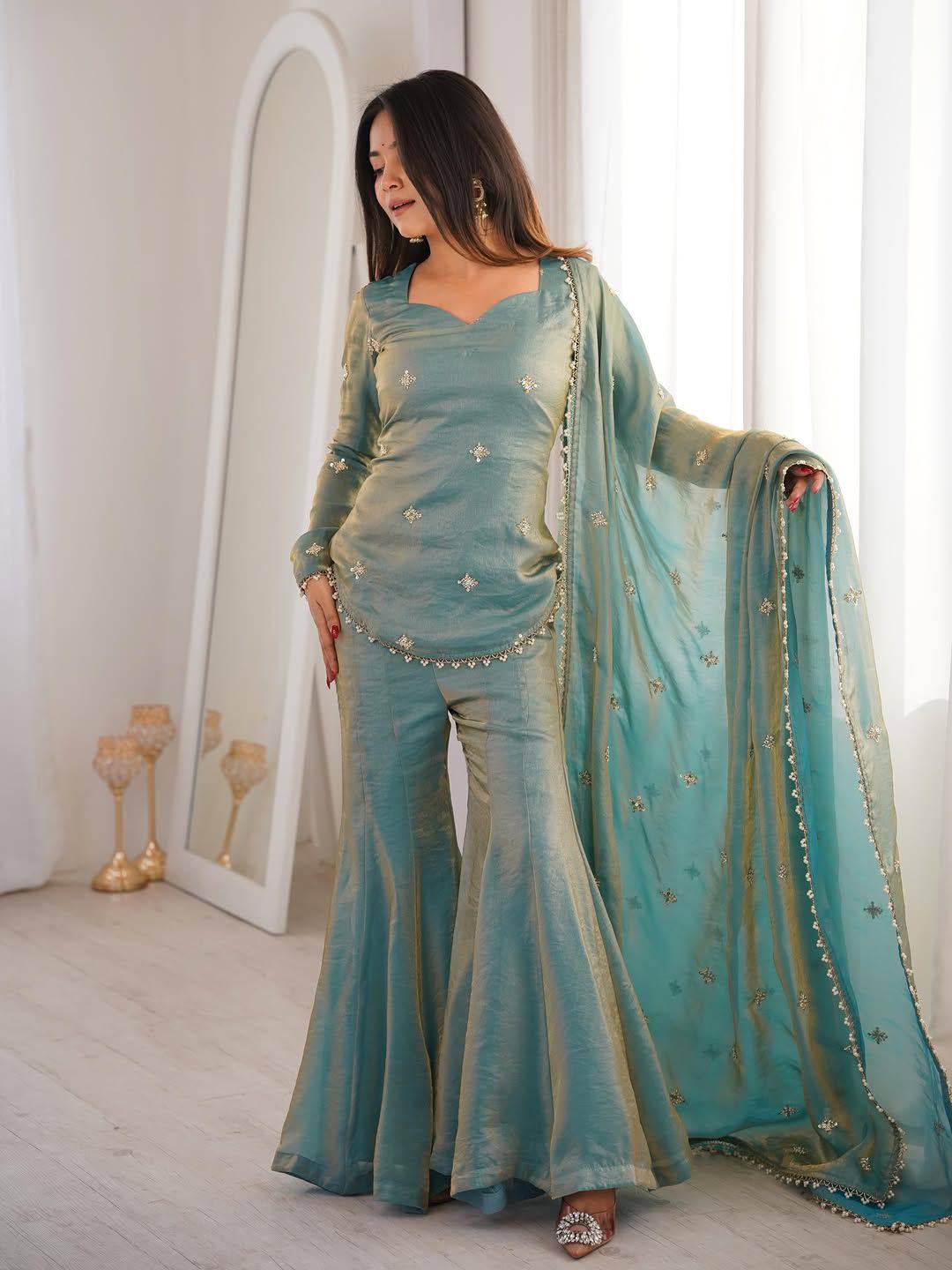 Elegant JMC Silk Embroidered Plazzo Set
