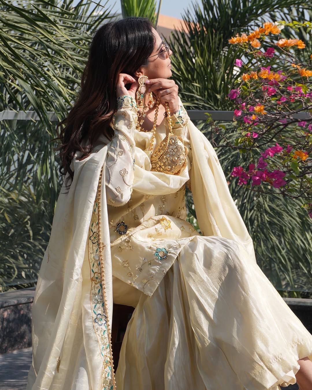 Pure Chinnon Top, Sharara and Dupatta Set with 3mm Embroidery Sequin Work