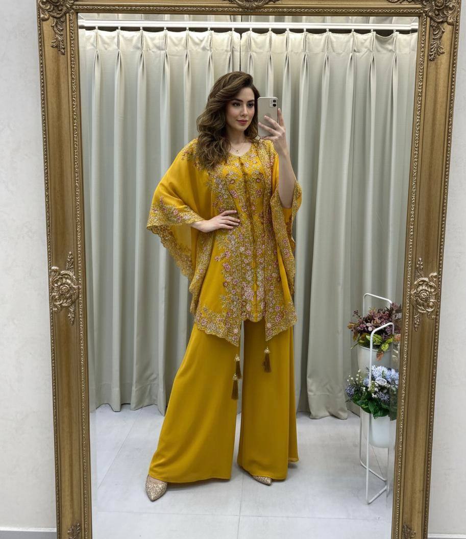Designer Kurta Plazzo Set with Embroidered Shrug