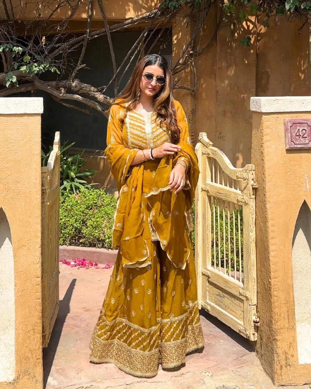 Designer Party Wear Top Palazzo & Dupatta Set