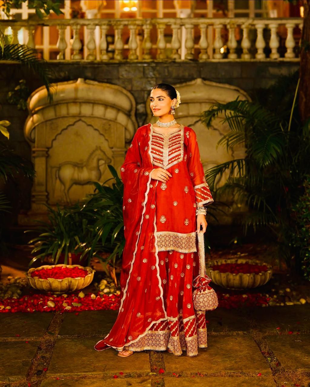 Designer Party Wear Top Palazzo & Dupatta Set