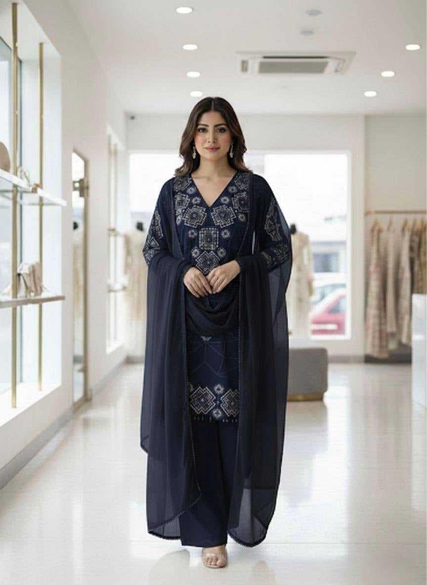 SEQUENCE EMBROIDERY WORKED TOP, PLAZZO AND DUPATTA  ✨