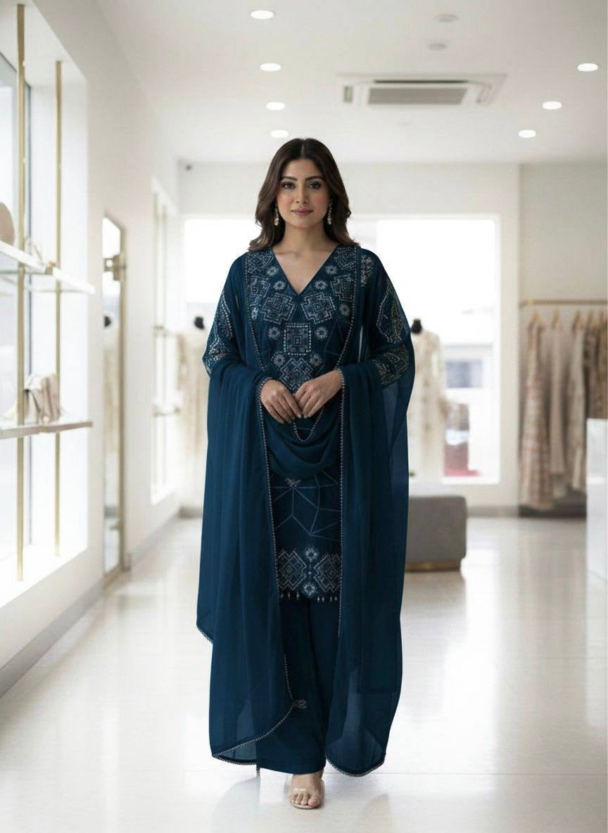 SEQUENCE EMBROIDERY WORKED TOP, PLAZZO AND DUPATTA  ✨