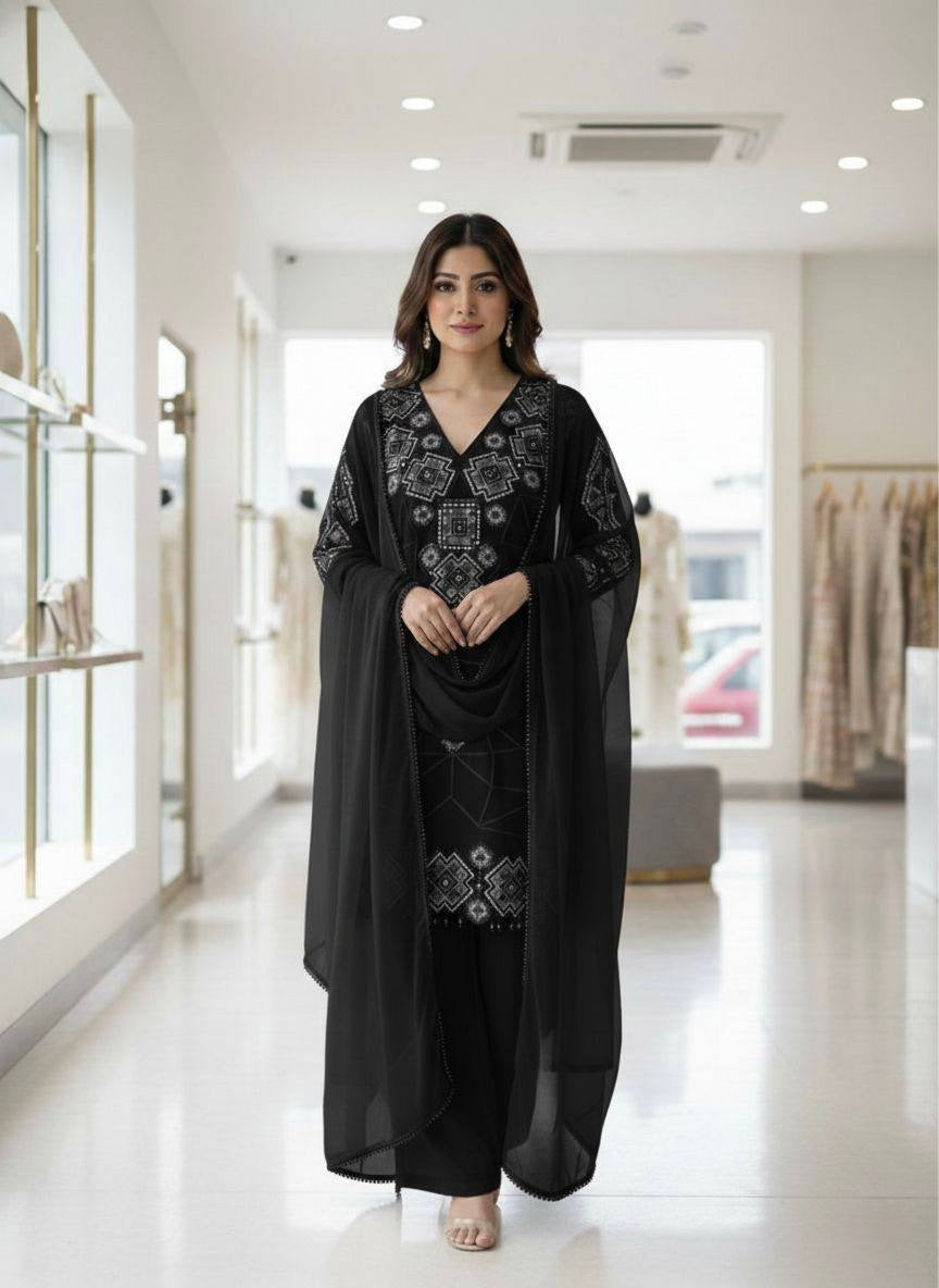 SEQUENCE EMBROIDERY WORKED TOP, PLAZZO AND DUPATTA  ✨