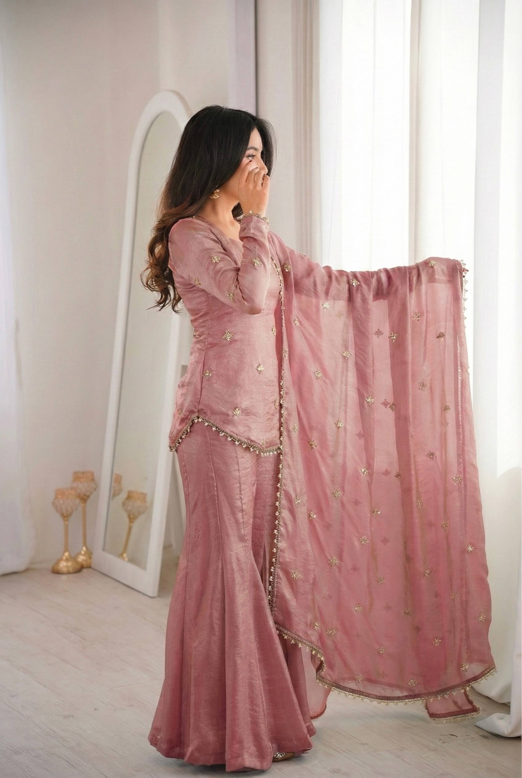 Elegant JMC Silk Embroidered Plazzo Set